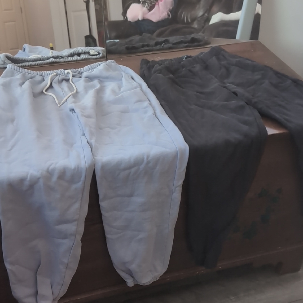 Brandy Melville Light Blue And Black Jogger Pants Set